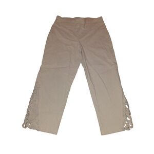 D.E.A. New York Petite Tan Cropped Pants Lace Cutout Hem Khaki Size 6P
